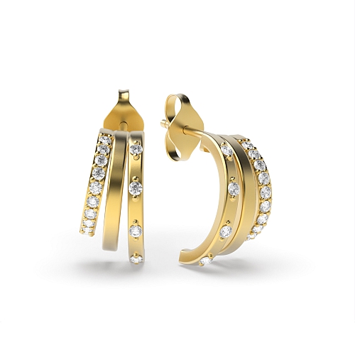 Pave Setting Round Yellow Gold Radiate Diamond Earrings