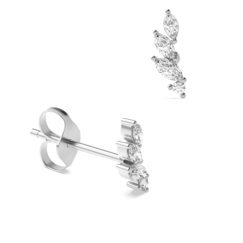 2 Prong setting marquise and round diamond designer earrings