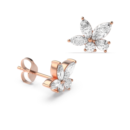 Pave Setting Marquise/Round Rose Gold Diamond Earrings