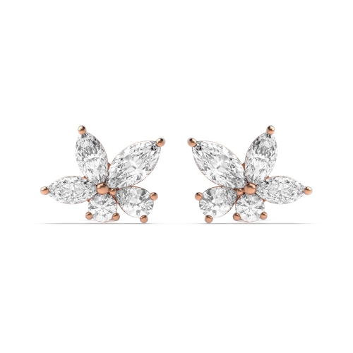 Pave Setting Marquise/Round Rose Gold Diamond Earrings