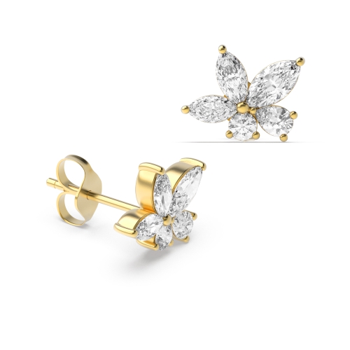 Pave Setting Marquise/Round Yellow Gold Diamond Earrings