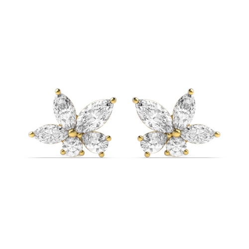 Pave Setting Marquise/Round Yellow Gold Diamond Earrings