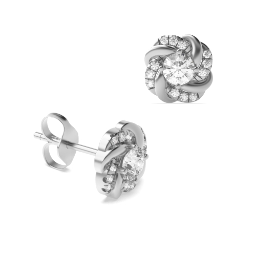 Pave Setting Round Platinum Designer Diamond Earrings