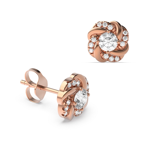 Pave Setting Round Rose Gold Emit Diamond Earrings