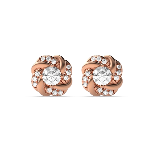 Pave Setting Round Rose Gold Emit Diamond Earrings