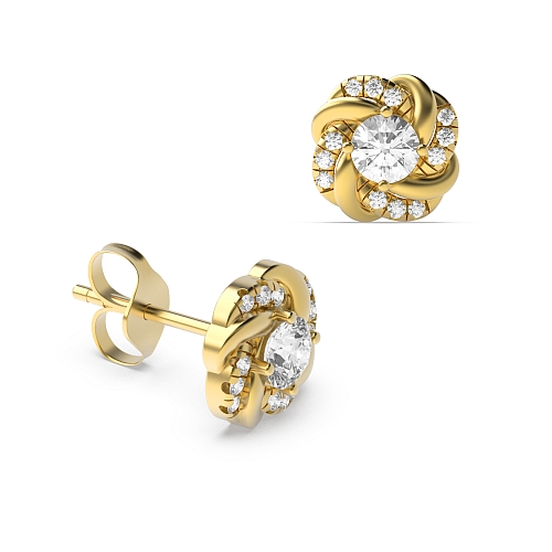 Pave Setting Round Yellow Gold Emit Diamond Earrings