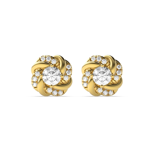 Pave Setting Round Yellow Gold Emit Diamond Earrings