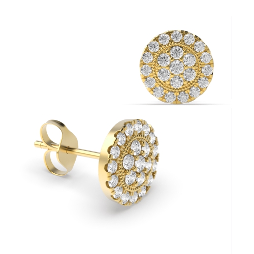 6 Prong Round Yellow Gold Scintillate Diamond Earrings