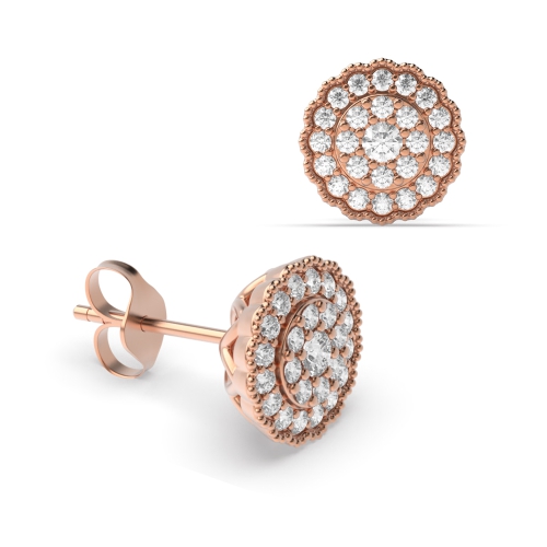 4 Prong Round Rose Gold Flower frame Diamond Earrings