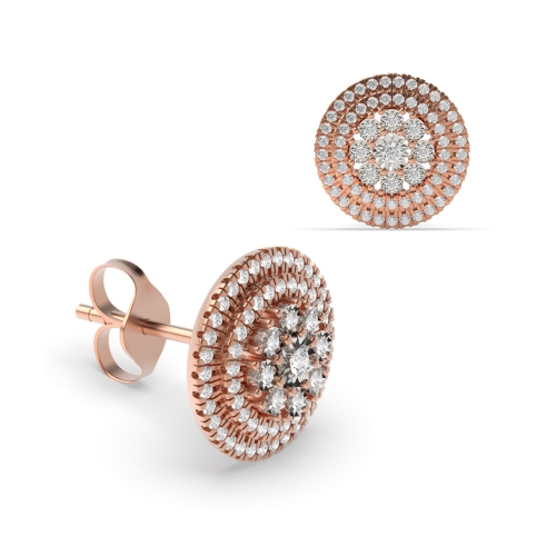 4 Prong Round Rose Gold Dainty halo Diamond Earrings