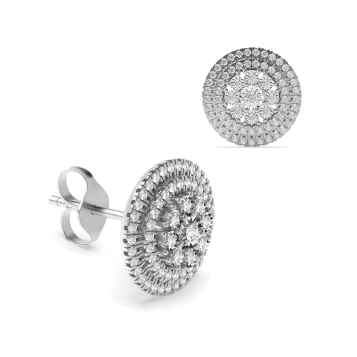 4 Prong Round White Gold Dainty halo Diamond Earrings