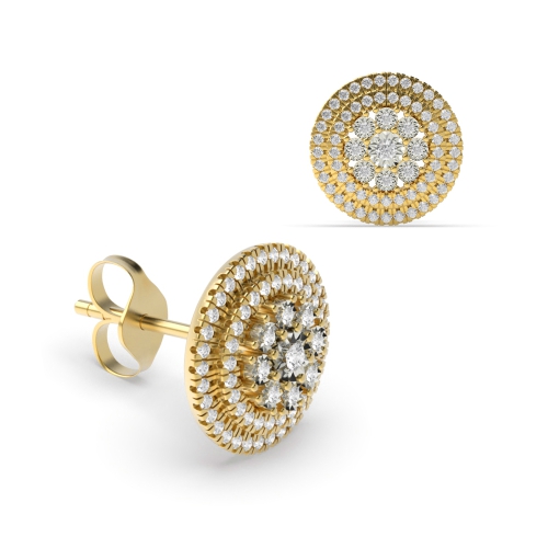 4 Prong Round Yellow Gold Dainty halo Diamond Earrings