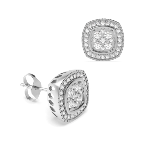 Pave Setting Round White Gold Halo Earrings