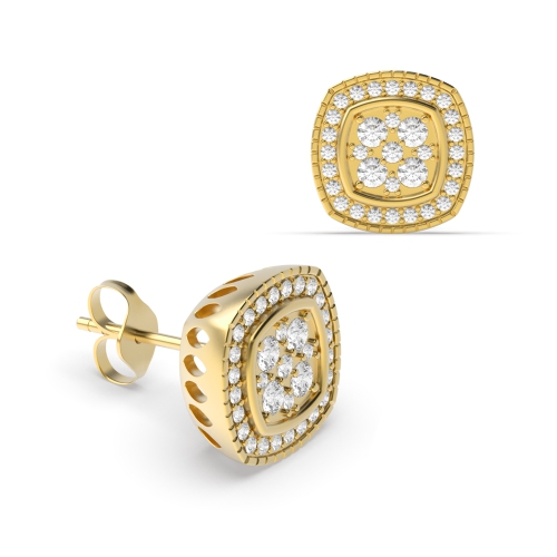 Pave Setting Round Yellow Gold Light Diamond Earrings