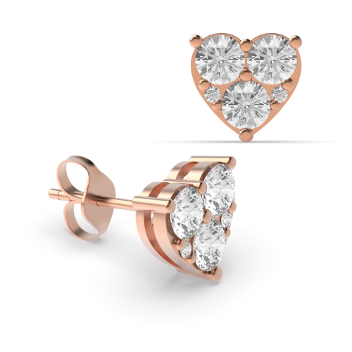 3 Prong Round Rose Gold Ray Diamond Earrings