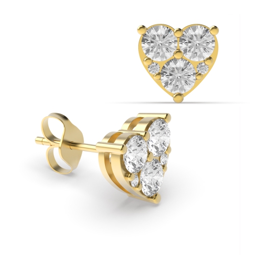 3 Prong Round Yellow Gold Ray Diamond Earrings