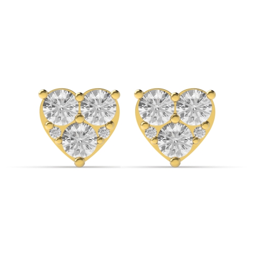 3 Prong Round Yellow Gold Ray Diamond Earrings
