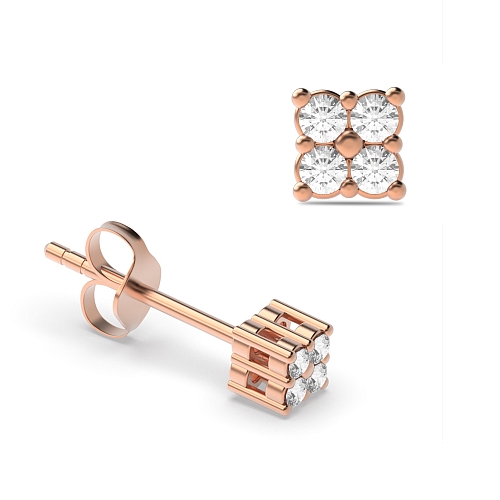 4 Prong Round Rose Gold Casual Stud Diamond Earrings