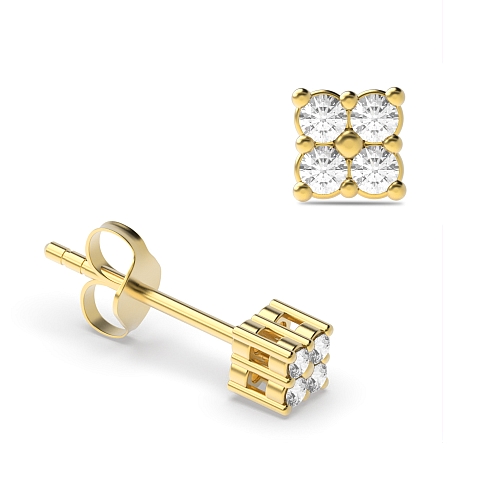 4 Prong Round Yellow Gold Casual Stud Diamond Earrings