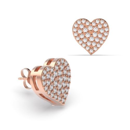 Pave Setting Round Rose Gold Brilliant Diamond Earrings