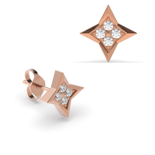 Pave Setting Round Rose Gold Star shaped Stud Diamond Earrings