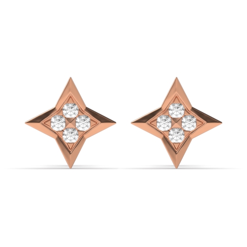 Pave Setting Round Rose Gold Star shaped Stud Diamond Earrings