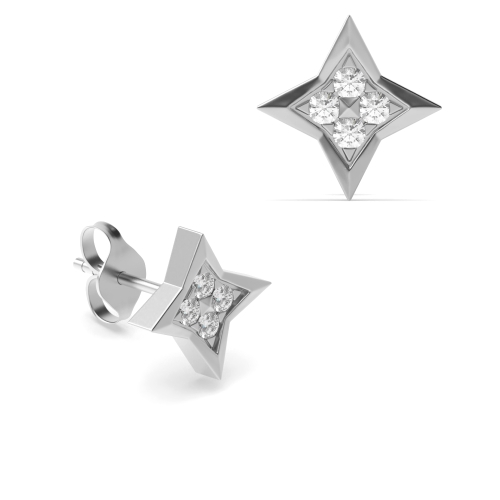 Pave Setting Round Silver Star shaped Stud Diamond Earrings