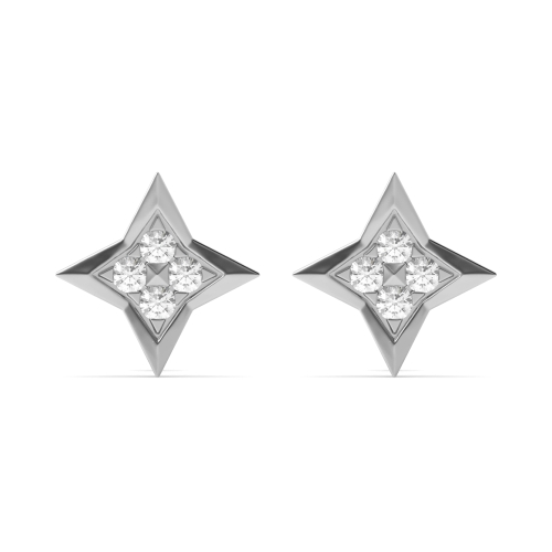 Pave Setting Round Silver Star shaped Stud Diamond Earrings