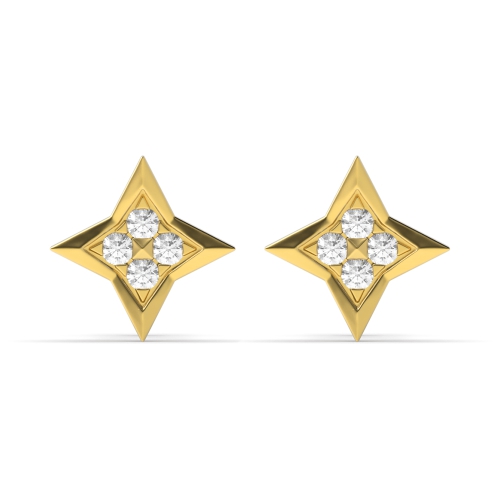 Pave Setting Round Yellow Gold Star shaped Stud Diamond Earrings