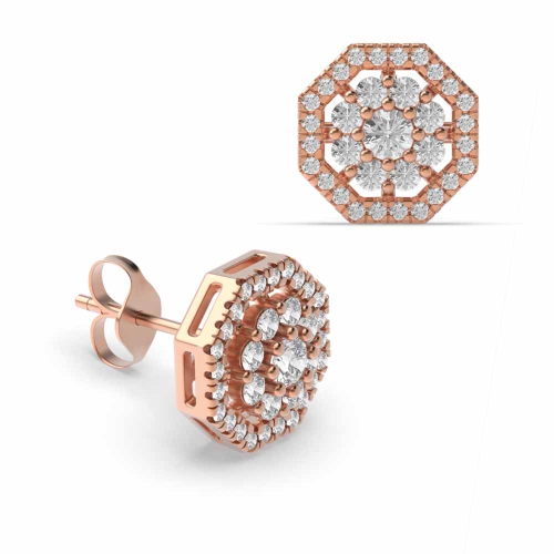 Pave Setting Round Rose Gold Flower Diamond Earrings