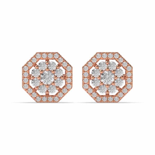 Pave Setting Round Rose Gold Flower Diamond Earrings