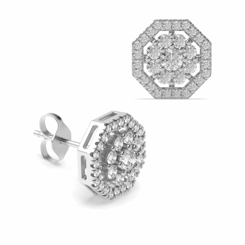 Pave Setting Round White Gold Flower Diamond Earrings