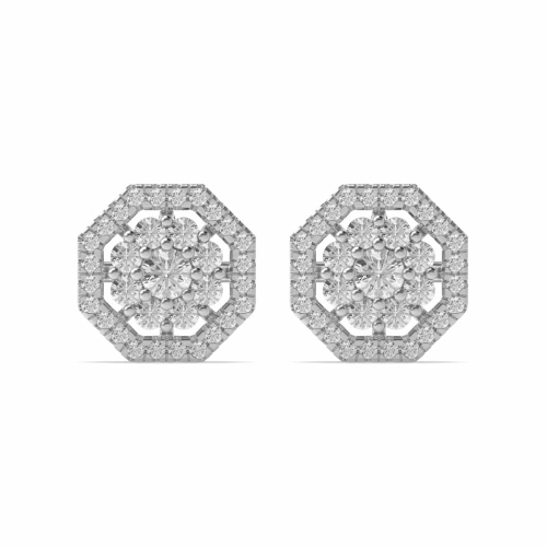 Pave Setting Round White Gold Flower Diamond Earrings