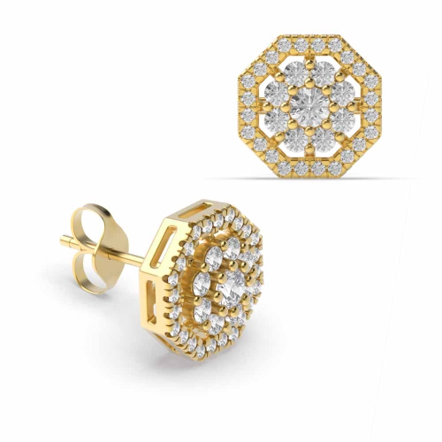 Pave Setting Round Yellow Gold Flower Diamond Earrings