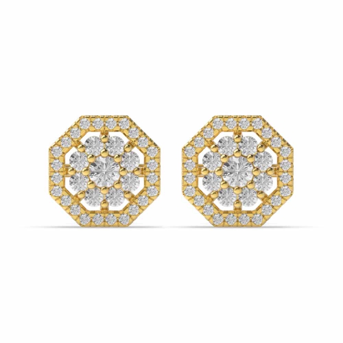 Pave Setting Round Yellow Gold Flower Diamond Earrings