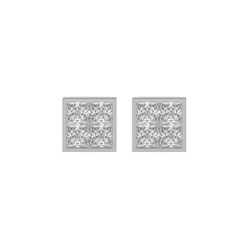 Channel Setting Princess White Gold Stud Earrings