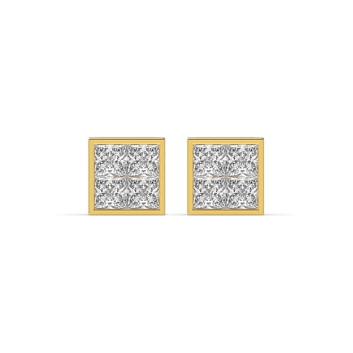 Channel Setting Princess Yellow Gold Stud Earrings