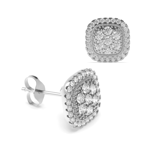 6 Prong Round White Gold Halo Earrings