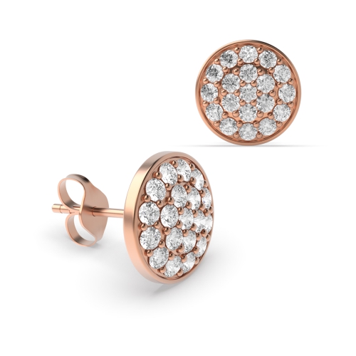 Pave Setting Round Rose Gold Halo Diamond Earrings