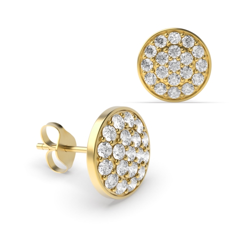 Pave Setting Round Yellow Gold Halo Diamond Earrings