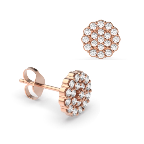 Pave Setting Round Rose Gold Flower style Diamond Earrings