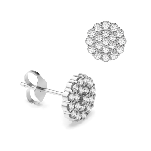 Pave Setting Round White Gold Flower style Diamond Earrings