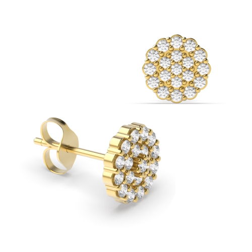 Pave Setting Round Yellow Gold Flower style Diamond Earrings