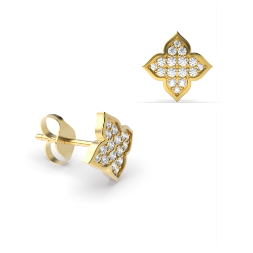 Pave Setting Round Yellow Gold Unique star Diamond Earrings