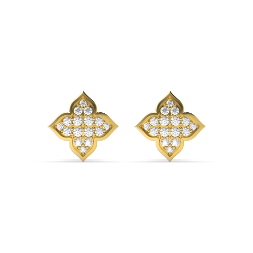 Pave Setting Round Yellow Gold Unique star Diamond Earrings