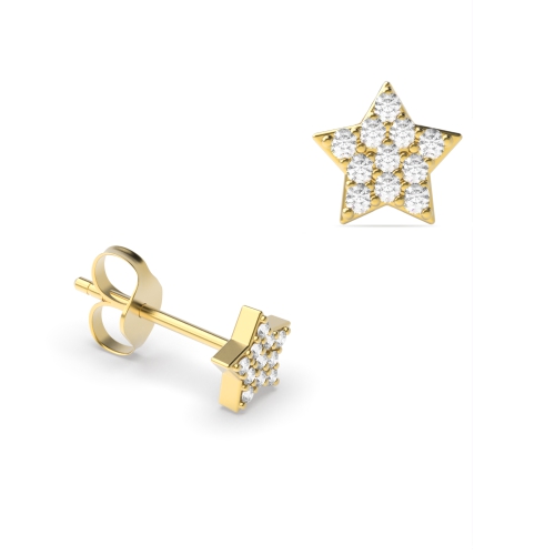 Pave Setting Round Yellow Gold Stud Earrings