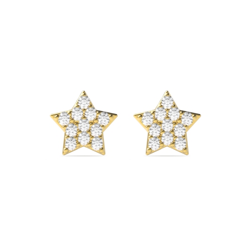 Pave Setting Round Yellow Gold Stud Earrings