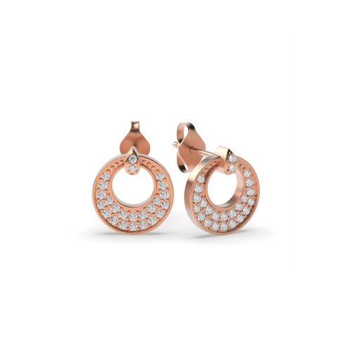 4 Prong Round Rose Gold Circle drop Diamond Earrings