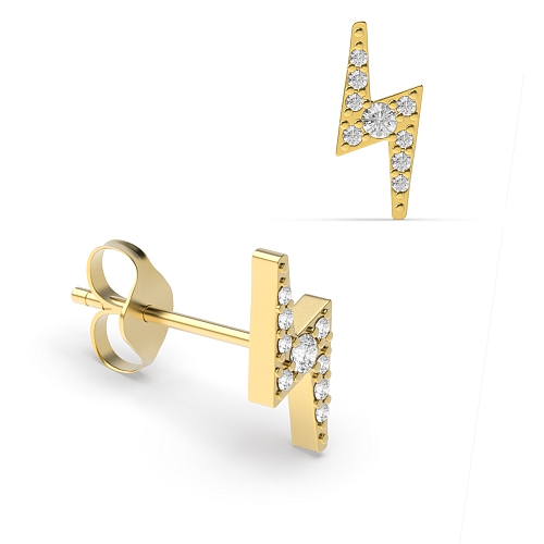 4 Prong Round Yellow Gold Lighting style Diamond Earrings