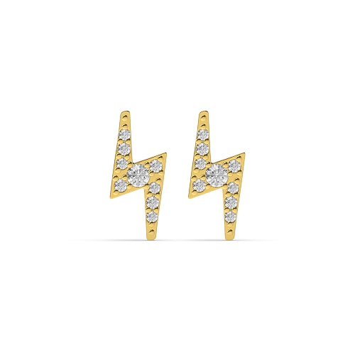 4 Prong Round Yellow Gold Lighting style Diamond Earrings
